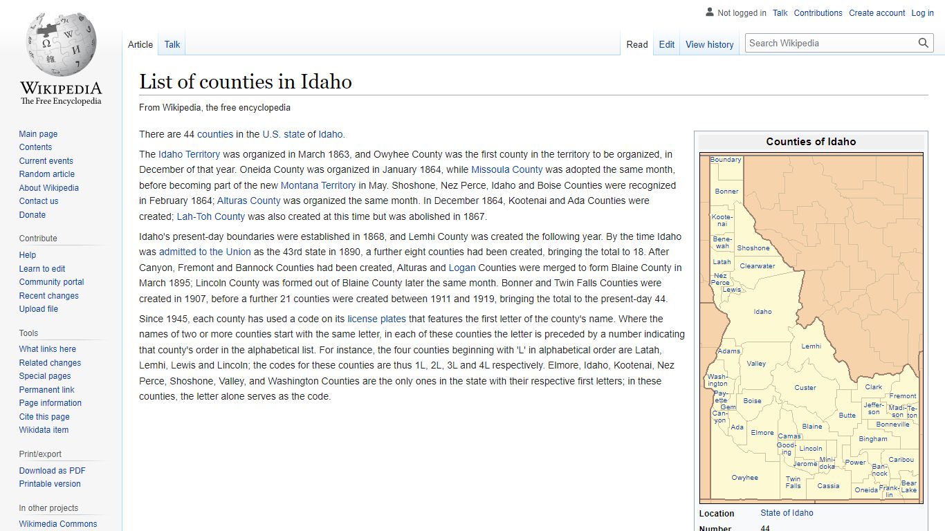 List of counties in Idaho - Wikipedia